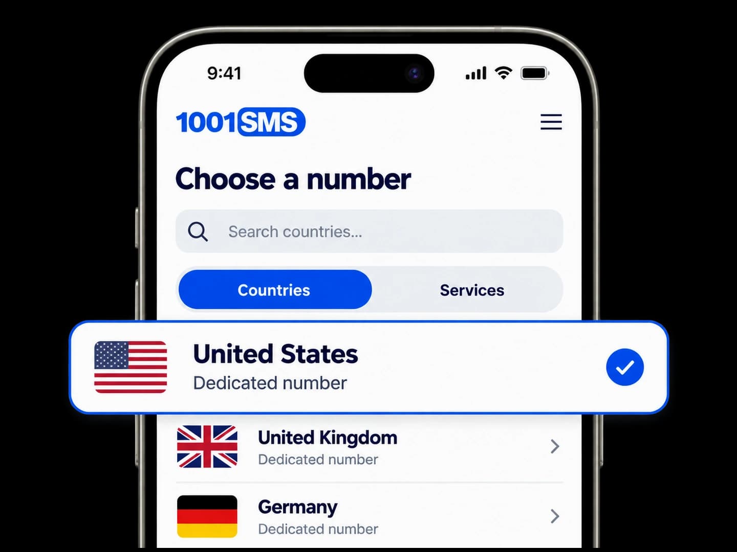 Step 1: choose a country or a service