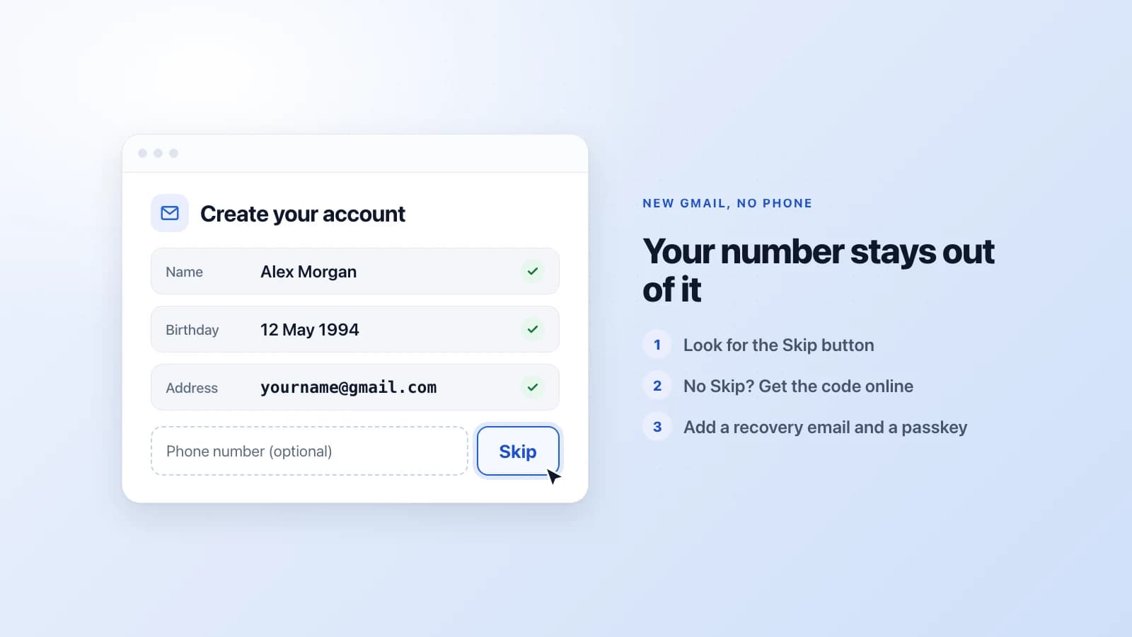 How to create a Gmail account without a phone number